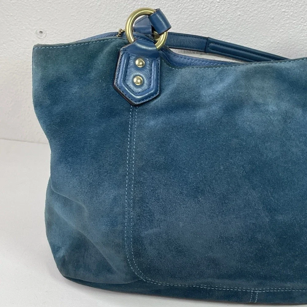 Coach Campbell Belle Teal Suede Leather Purse Carryall Shoulder Bag F1381 F24688
